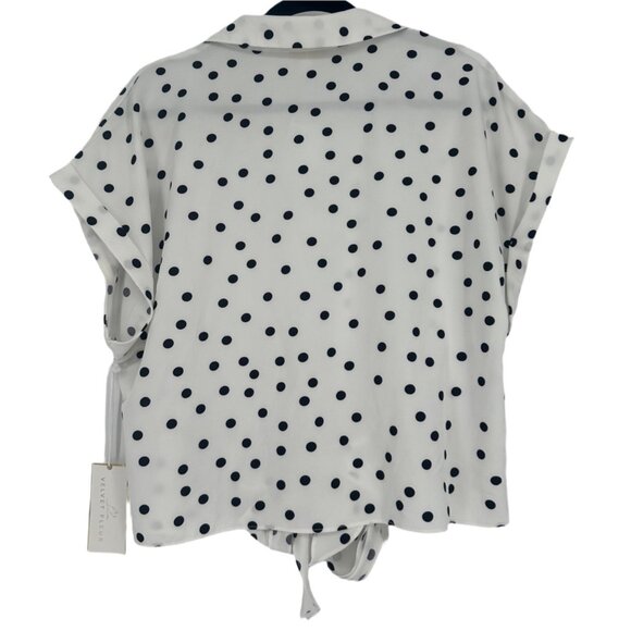 NWT Velvet Fleur White Button-Front Blouse Black Polka Dots Tie-Front Top XL - Picture 3 of 8